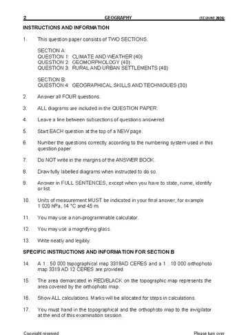 Geography Grade 12 June 2026 question paper, first page of questions