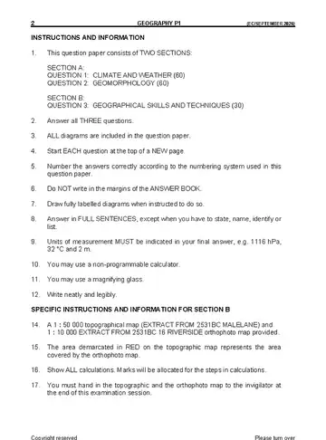 Geography Grade 12 September Trial 2026 Paper 1 (Eastern Cape) question paper, first page of questions