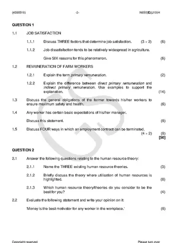 Human Resource Management N6 June 2018 question paper, first page of questions