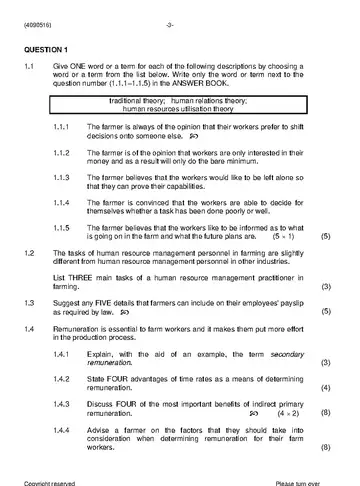 Human Resource Management N6 June 2019 question paper, first page of questions