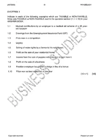 Income Tax N6 June 2014 question paper, first page of questions