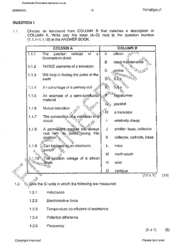 Industrial Electronics N1 August 2014: Electronics question paper, first page of questions