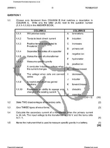 Industrial Electronics N1 November 2016: Electronics question paper, first page of questions