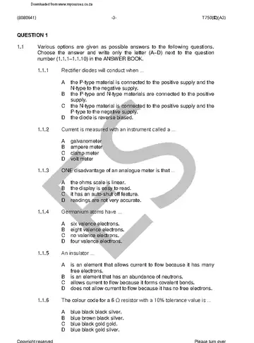 Industrial Electronics N1 August 2018: Electronics question paper, first page of questions