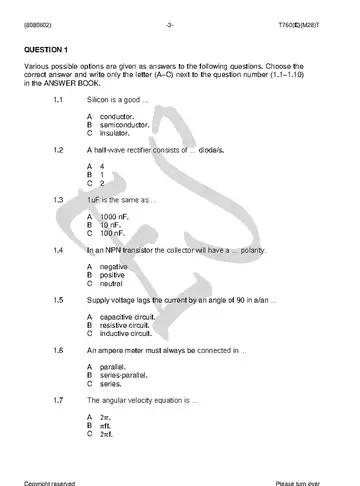 Industrial Electronics N2 April 2018: Electronics question paper, first page of questions
