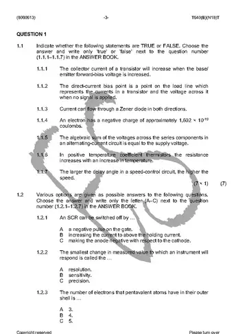 Industrial Electronics N3 November 2016: Electronics question paper, first page of questions