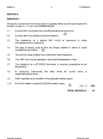 Industrial Electronics N3 April 2019: Electronics question paper, first page of questions