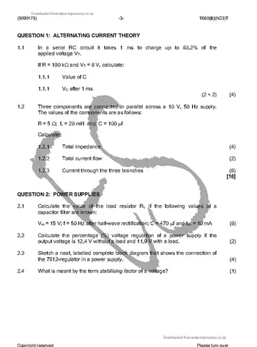 Industrial Electronics N5 November 2016: Electronics question paper, first page of questions
