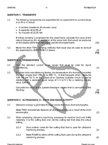 Industrial Electronics N6 November 2016: Electronics question paper, first page of questions