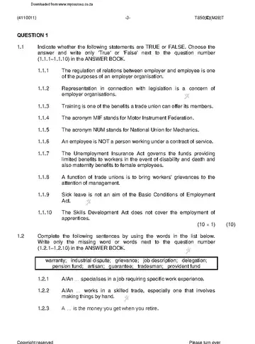 Industrial Orientation N1 April 2019 question paper, first page of questions