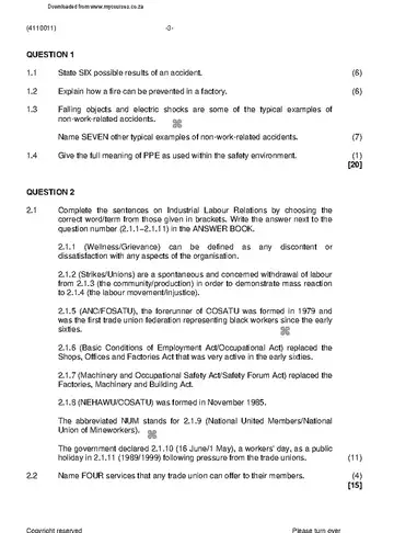 Industrial Orientation N1 November 2021 question paper, first page of questions