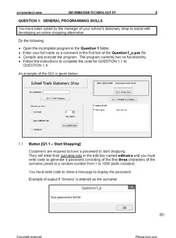 Information Technology Grade 11 November 2019 Paper 1 question paper, first page of questions