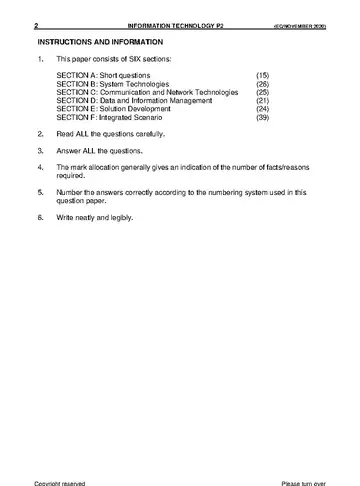 Information Technology Grade 11 November 2020 Paper 2 question paper, first page of questions