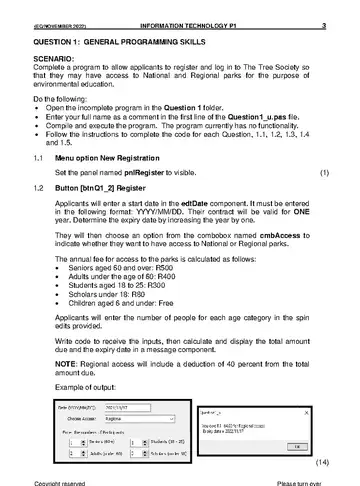 Information Technology Grade 11 November 2022 Paper 1 question paper, first page of questions