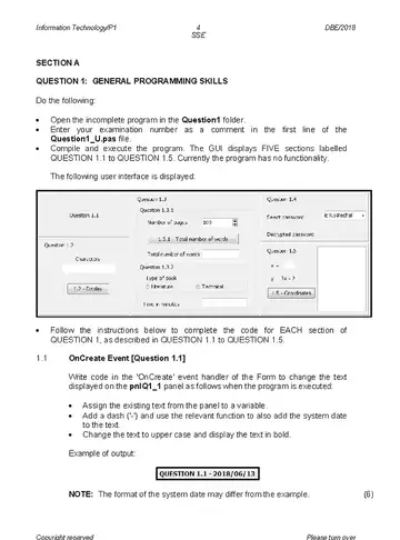 Information Technology Grade 12 May/June 2018 Paper 1 question paper, first page of questions