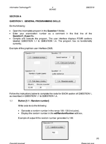 Information Technology Grade 12 May/June 2019 Paper 1 question paper, first page of questions