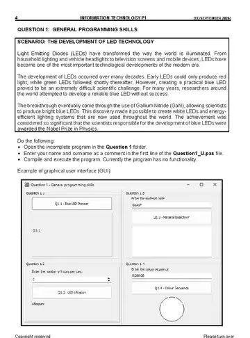Information Technology Grade 12 September Trial 2026 Paper 1 (Eastern Cape) question paper, first page of questions