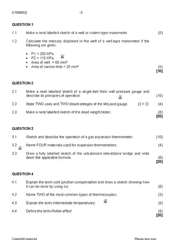 Instrument Trade Theory N2 August 2019 question paper, first page of questions