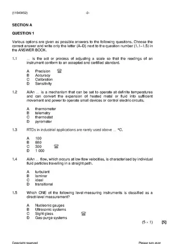 Instrument Trade Theory N2 April 2021 question paper, first page of questions