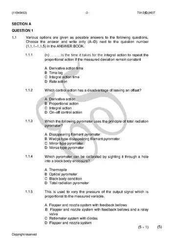 Instrument Trade Theory N3 April 2018 question paper, first page of questions