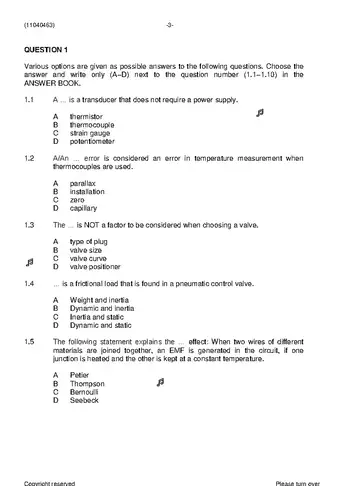 Instrument Trade Theory N3 April 2019 question paper, first page of questions