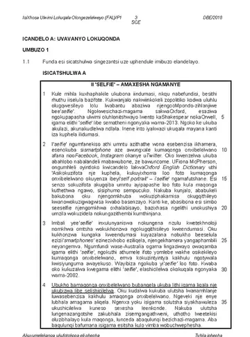 IsiXhosa Language Grade 12 May/June 2018 Paper 1 question paper, first page of questions