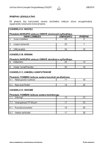 IsiXhosa Language Grade 12 May/June 2018 Paper 2 question paper, first page of questions