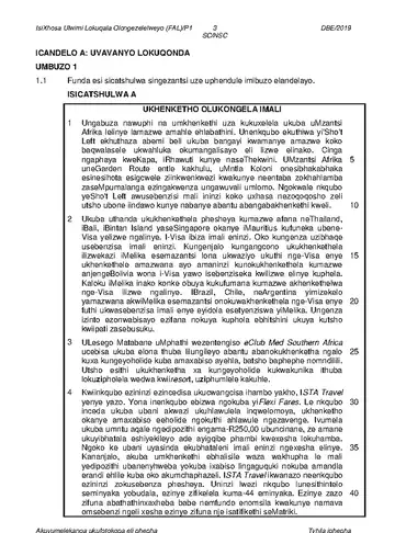 IsiXhosa Language Grade 12 May/June 2019 Paper 1 question paper, first page of questions