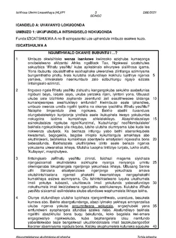 IsiXhosa Language Grade 12 May/June 2021 Paper 1 question paper, first page of questions
