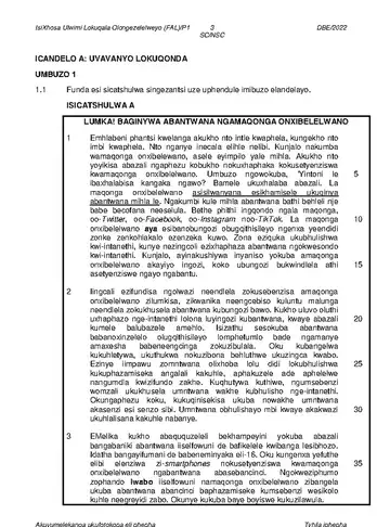 IsiXhosa Language Grade 12 May/June 2022 Paper 1 question paper, first page of questions