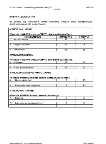 IsiXhosa Language Grade 12 May/June 2022 Paper 2 question paper, first page of questions
