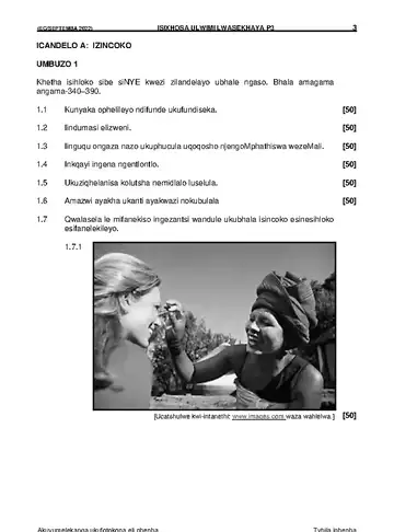IsiXhosa Language Grade 12 September Trial 2022 Paper 3 question paper, first page of questions