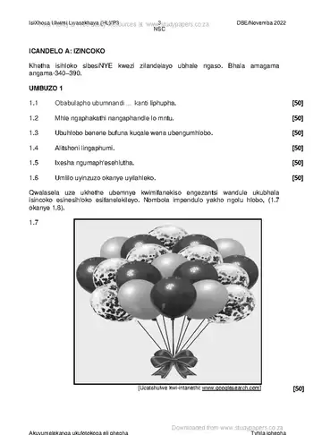 IsiXhosa Language Grade 12 November 2022 Paper 3 (National DBE) question paper, first page of questions