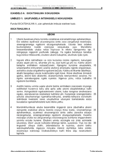 IsiXhosa Language Grade 12 September Trial 2023 Paper 1 question paper, first page of questions