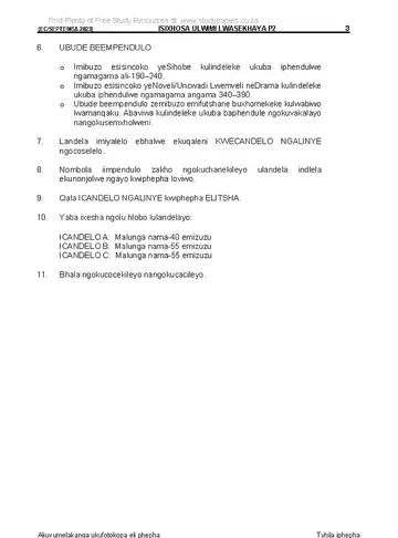 IsiXhosa Language Grade 12 September Trial 2023 Paper 2 question paper, first page of questions