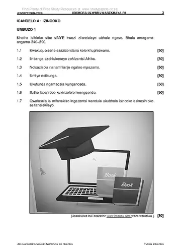 IsiXhosa Language Grade 12 September Trial 2023 Paper 3 question paper, first page of questions