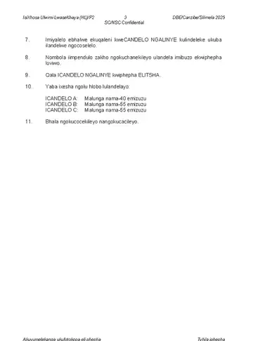IsiXhosa Language Grade 12 May/June 2025 Paper 2 question paper, first page of questions
