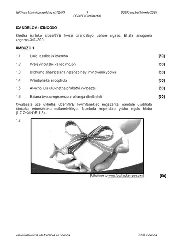 IsiXhosa Language Grade 12 May/June 2025 Paper 3 question paper, first page of questions