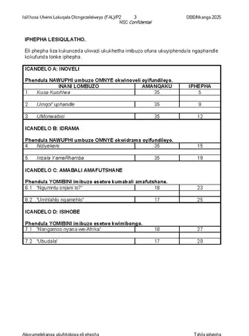 IsiXhosa Language Grade 12 November 2025 Paper 2 (National DBE) question paper, first page of questions