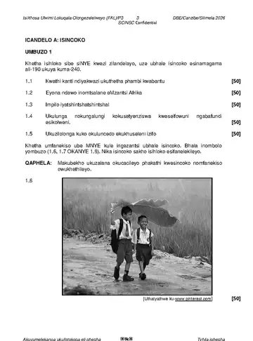 IsiXhosa Language Grade 12 May/June 2026 Paper 3 question paper, first page of questions