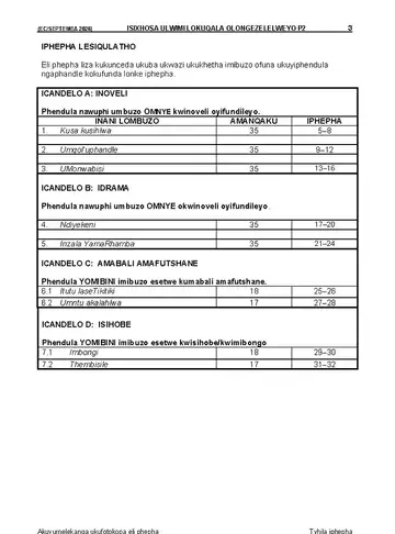 IsiXhosa Language Grade 12 September Trial 2026 Paper 2: First Additional Language (Eastern Cape) question paper, first page of questions