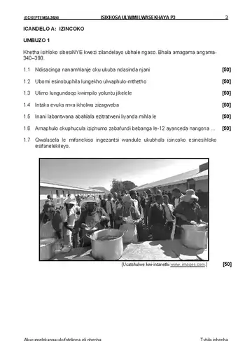 IsiXhosa Language Grade 12 September Trial 2026 Paper 3: Home Language (Eastern Cape) question paper, first page of questions