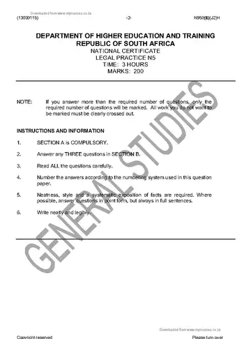 Legal Practice N5 June 2016 question paper, first page of questions