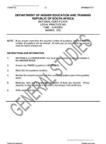 Legal Practice N5 November 2016 question paper, first page of questions