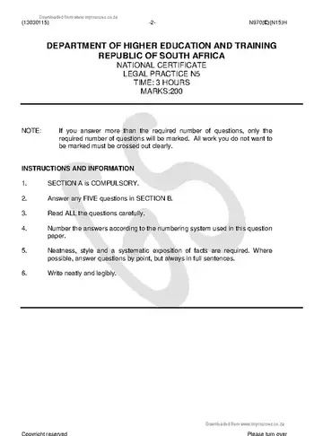 Legal Practice N5 November 2018 question paper, first page of questions