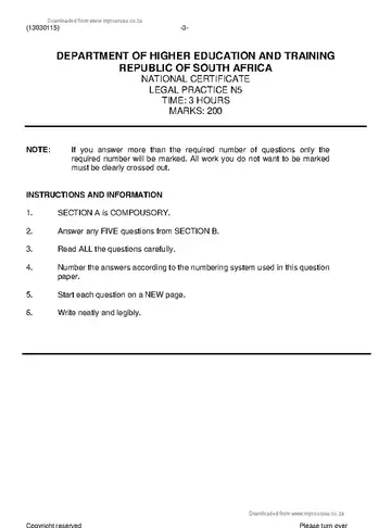 Legal Practice N5 November 2019 question paper, first page of questions