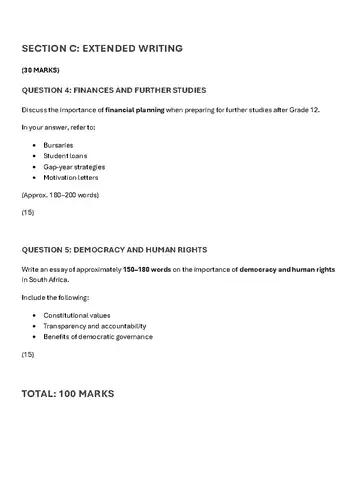 Life Orientation Grade 11 March Test 2025 question paper, first page of questions