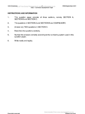 Life Orientation Grade 12 September Trial 2021 question paper, first page of questions