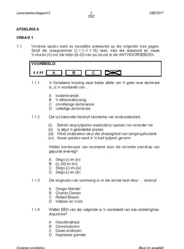 Life Sciences Grade 12 May/June 2017 Paper 2 question paper, first page of questions