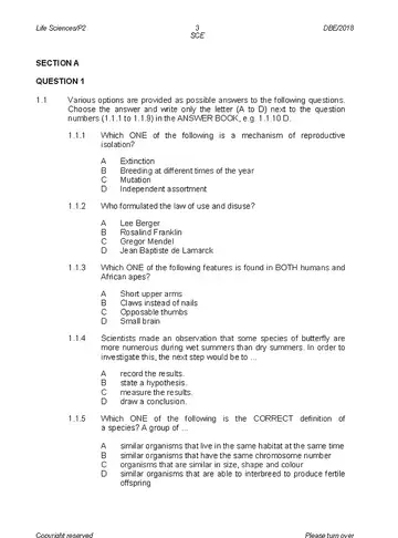 Life Sciences Grade 12 May/June 2018 Paper 2 question paper, first page of questions